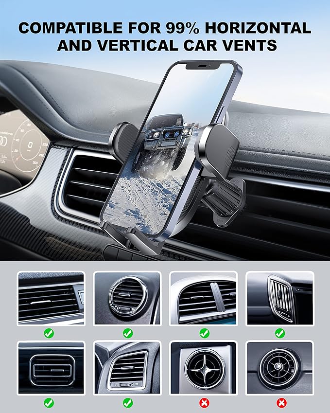 Upgraded Phone Holders for Your Car, Universal Cell Phone Mount Holder, Hands Free Automobile Mobile Phone Stand, 360° Adjustable Air Vent Cradles Car Accessories for iPhone and Smartphone