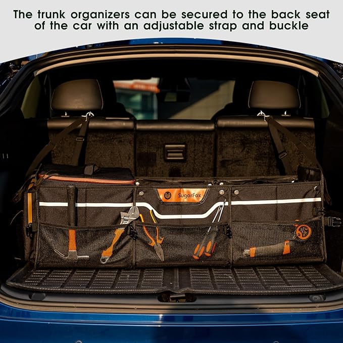 Trunk Organizer, Heavy-Duty Storage for Car & SUV, Foldable Waterproof Car Organizer with Cooler, Collapsible Multi-Compartment Storage, 95L, Black-M003