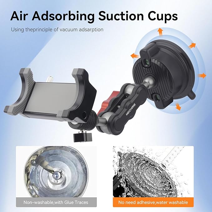 Suction Cup Car Phone Mount, 360°Rotating Car Phone Holder Video Recording, Universal Ball Head Arm for Cellphone Car Holder, Heavy Duty Car Phone Mount for Dashboard, Windshield-SJ001 (Standard01)