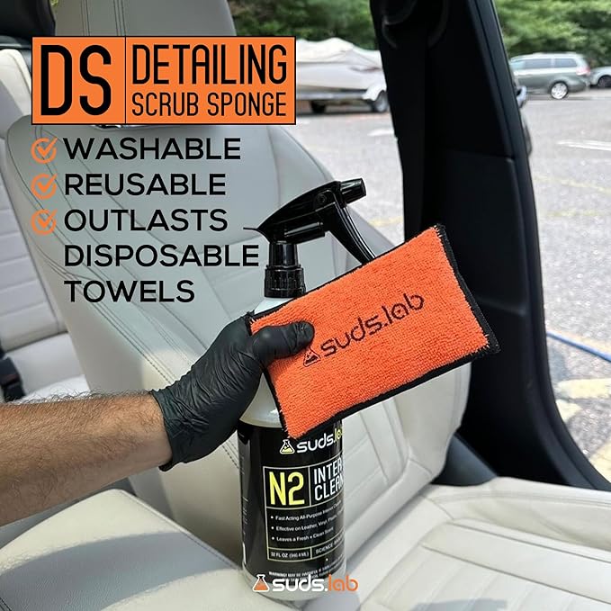 Suds Lab DS Microfiber Detailing Scrub Pad 3 Pack - Car Interior Cleaning & Detailing Microfiber Scrub Pads - Set of 3 - Safe On Leather, Vinyl, Plastic, Etc.