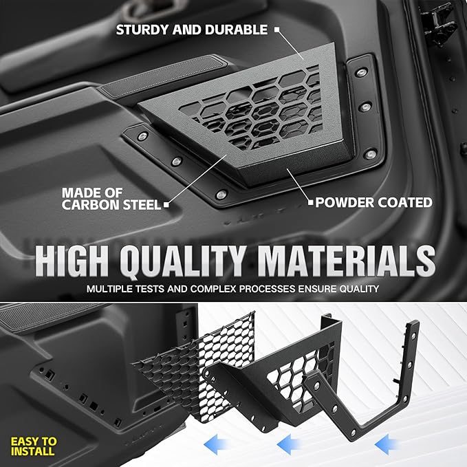 Front Door Storage Pockets Box Compatible with Ford Bronco 2021 2022 2023 2024 2025, Cup Holder Door Side Organizer Molle Panels Expansion Interior Accessories (2/4 Doors, Black, 2 PCS)