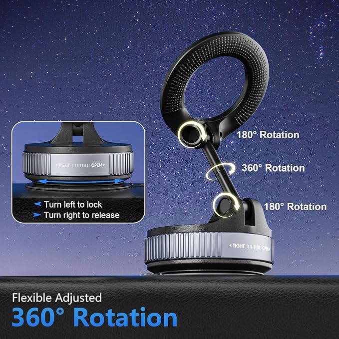 Magnetic Car Mount,Ultra Magnetic 360 Degree Rotation Dashboard Car Phone Holder,Car Accessories for iPhone,Gifts for Men/Women,Vacuum Suction Cup Phone Mount Fit for All Smartphones,Black