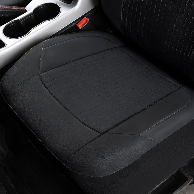 Flying Banner Synthetic Leather car seat Covers Full Set Front and Rear Bench Fashion Easy Installation Cup Holder Free (Solid Black, Low Bucket - Full Set)