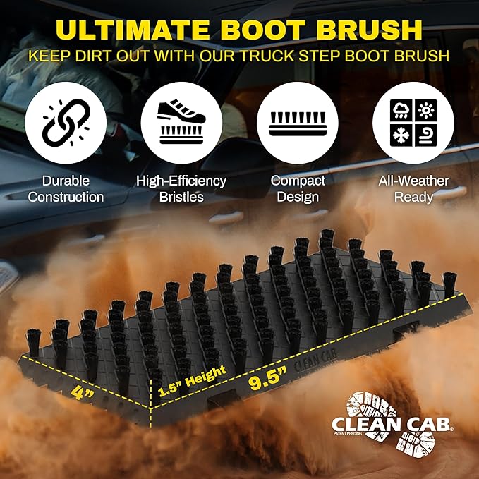 Universal Fit Truck Step Mounted Brush - Heavy Duty Boot Brush for Trucks, RVs, SUVs, and Semis - Easy Velcro Mounting - Perfect for Camping, Jobsite, and Home - Durable and Reliable