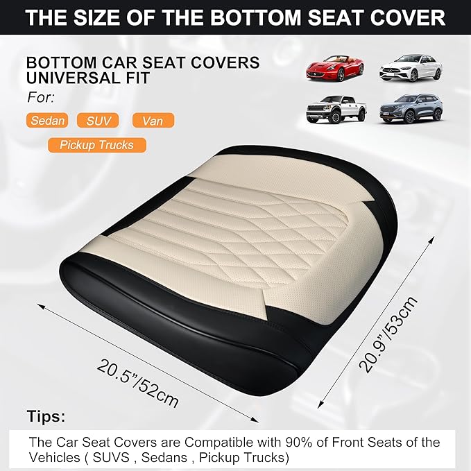 Front Car Seat Bottom Covers 2 Pack, Universal Auto Seat Cushions, Nappa Leather Full Wrapping Edge Compatible with Most of Vehicles - SUVs/Sedans/Pickup Trucks, Black&White