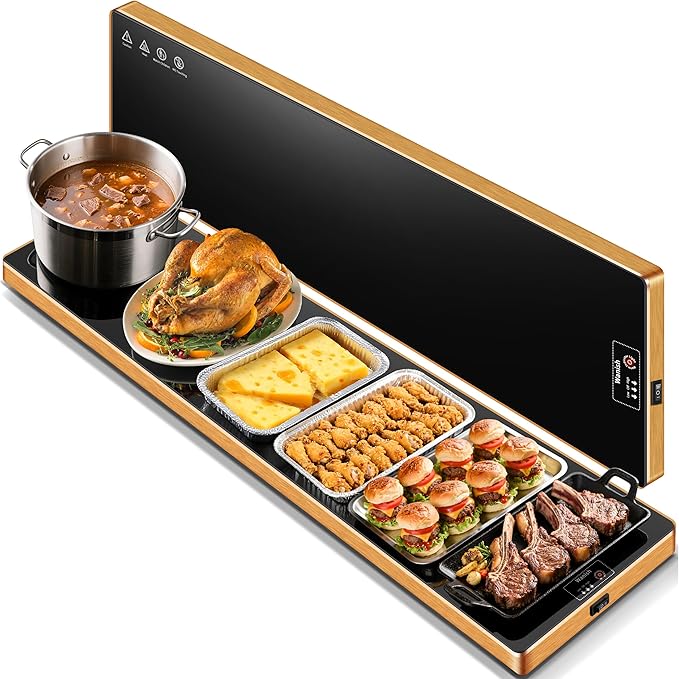 Electric Warming Tray (Extra Long 59”x12”),Commercial Food Warmers for Parties Buffet & Gathering, Warming Mat for Food with Thermostat, Tempered Glass Food Warming Mat with Adjustable Temperature