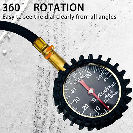 SUVCARMPING 100 PSI Tire Pressure Gauge Accurate Air Pressure Gauge (±2%), for Tires with Large Glow Dial, Valve Cap and Valve Core Tool, Black