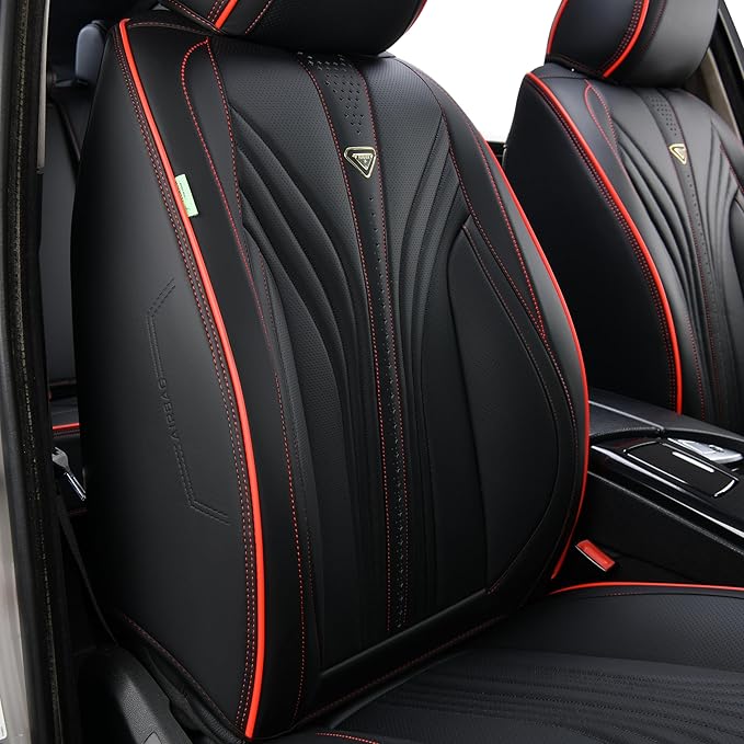 FLORICH Car Seat Covers, Front Seat Covers, 2 Pack Leather Seat Covers for Cars, Black and Red Car Seat Cushions Waterproof Automotive Driver Seat Covers Fit for Most Cars SUV Trucks