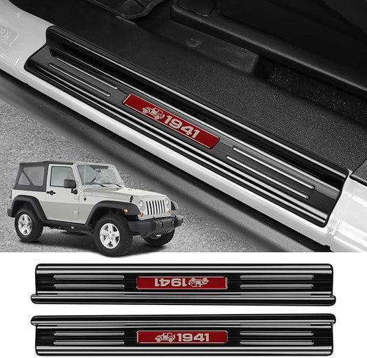 ZZEQYG 2 Pcs Stainless Steel Door Sill Protector Compatible with Jeep Wrangler JK JKU Sport Sahara Rubincon 2007-2017 Accessories Stainless Steel Red Trim 2-Door Sill Guards Trim