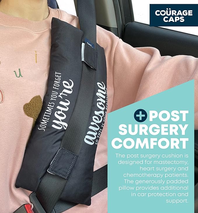 Post Surgery Seatbelt Pillow, Chemo Port Pillow, Cushion Post Surgery for Mastectomy, After Heart Surgery, Hysterectomy Pillow for Car, Breast Cancer Seatbelt Cover - Awesome in Black