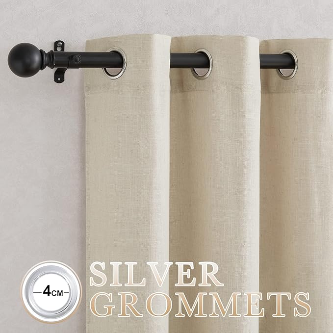 NICETOWN Living Room Curtains Linen Blend 96 inches Long, Grommet Semi Sheer Privacy Assured with Light Filtering Semi Sheer Drapes for Bedroom / Living Room, Taupe, W52 x L96, 2 Panels