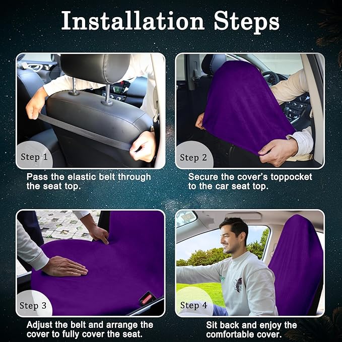Car Seat Towel Cover, Universal Front Seat Protector for Cars, SUVs and Trucks, Sweat Towel Car Seat Cover for Gym, Yoga, Swimming, Pets and Family Travel, Profound Purple, 2 Pack