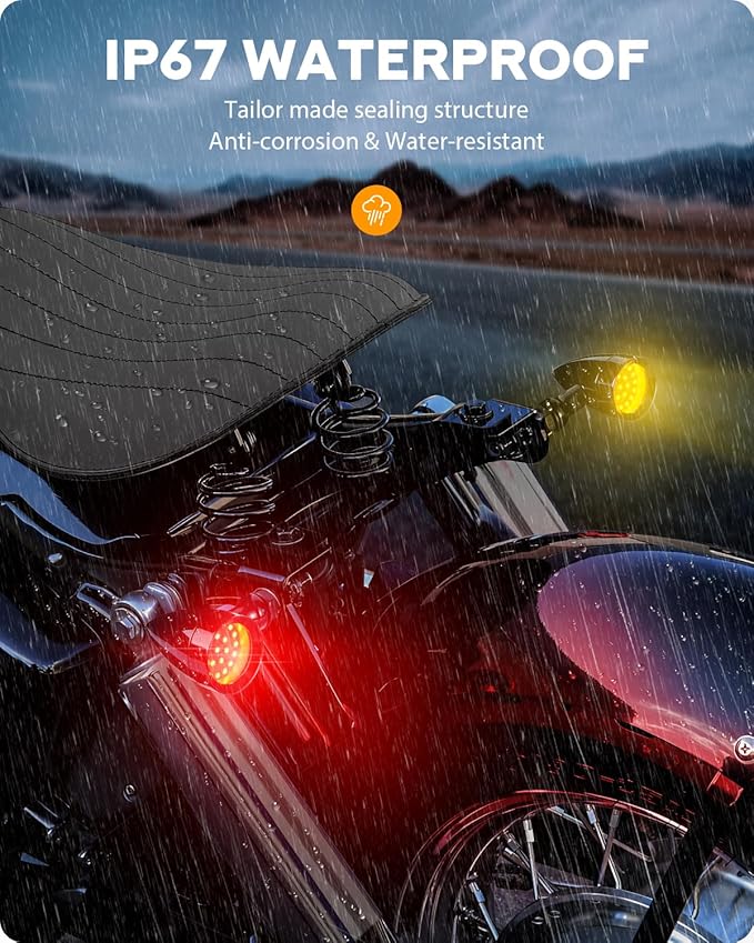 PBYMT Motorcycle Bullet 24 LED Rear Turn Signal Amber Red Tail Light SMD Motorcycle Blinker Indicator Compatible for Honda Yamaha Suzuki Kawasaki Harley Chopper Bobber Dyna