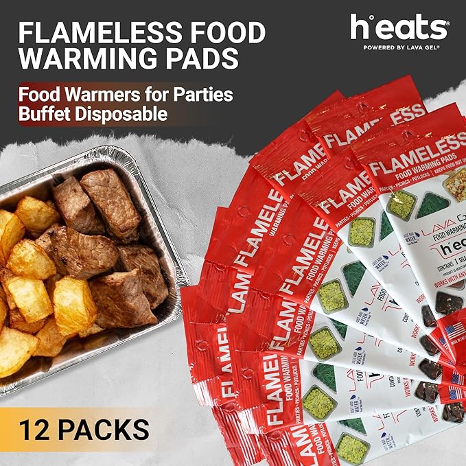 Flameless Food Warming Pads (12 Pack) - Food Warmers for Parties Buffet Disposable - Party Buffet Servers and Warmers for Half Size Pans - Heating Pads for Chafing Dish- Must-Have Catering Supplies