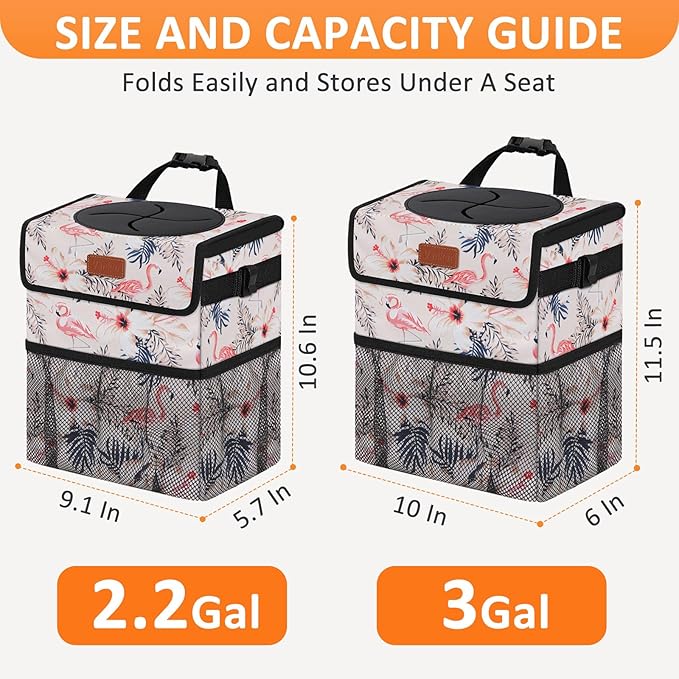 Cute Car Trash Can, Car Accessories for Women Interior Can Trash Bag Hanging Automotive Garbage Cans Pink Flamingo