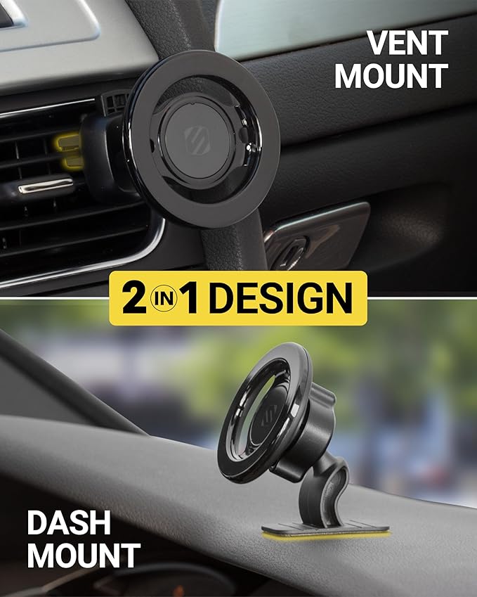 Scosche MagicMount SMSDV MagSafe Dashboard/Vent Car Mount, Magnetic Cell Phone Holder, Phone Stand for Dash/Vent Compatible with iPhone 16/15/14/13/12/Pro/Max/Plus/Mini/MagSafe Case, Pack of 2