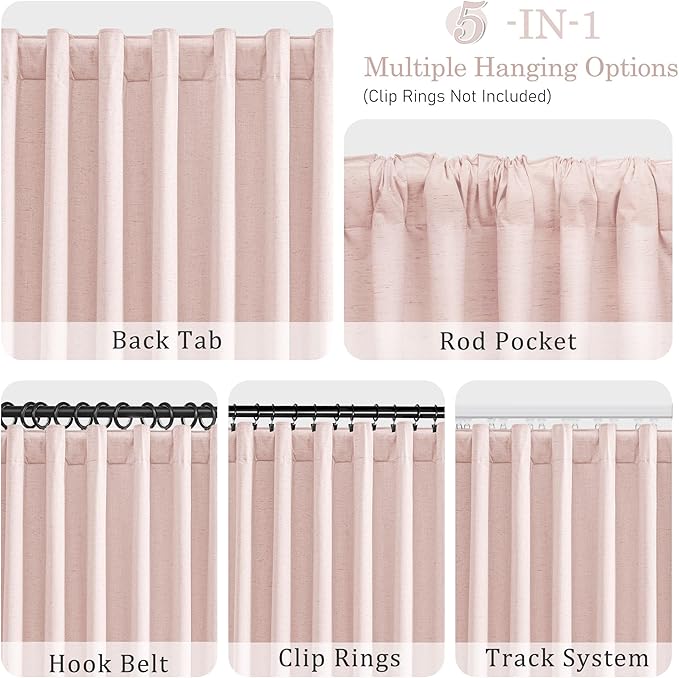 UHITECH 90 Inch Curtains for Living Room Pink Blackout Curtain for Bedroom 2 Panels Set Window Linen Textured Noise Reducing Thermal Insulated Rod Pocket Modern Farmhouse Drapes