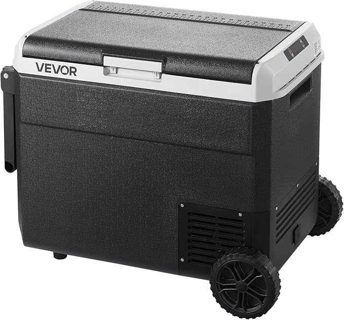VEVOR 63.4QT/60L Car Fridge, Portable Electric Cooler with Wheels and Handle, -4℉~68℉, 12/24V DC and 100-240V AC Compressor Freezer for Outdoor, Camping, Travel, RV, Black
