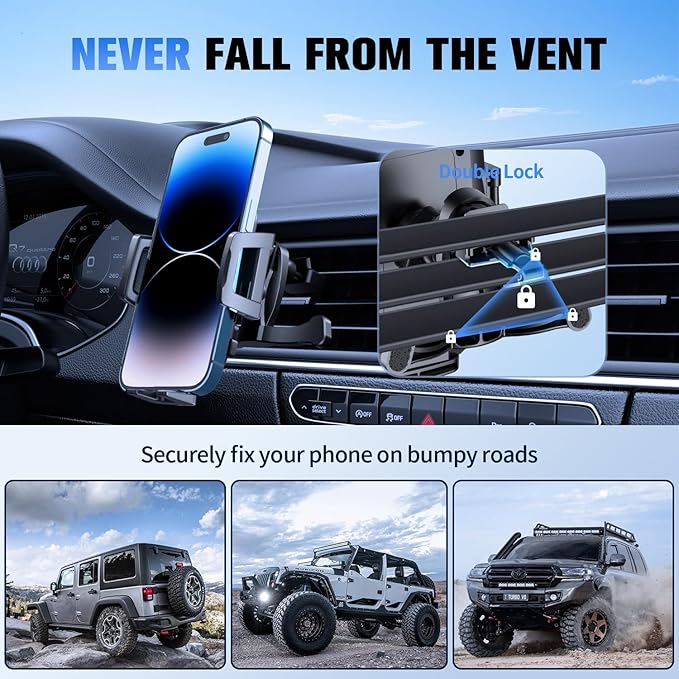 3 in 1 Car Phone Holder, Dashboard & Windshield & Vent Universal Car Mount Phone Holder for Your Car, Cell Phone Holder Truck for iPhone 16 15 Pro Max 14 Samsung, Matte Black