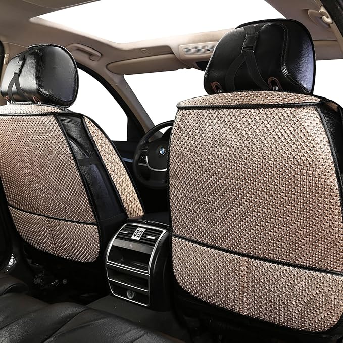 Auto Newer 2PCS Luxury Breathable Car Seat Cover,Front Car Seat Protector, Fit Four Seasons of Universal Automotive Vehicle Cushion Cover, Compatible with 90% Cars,SUV,Trucks (Gold Beige,Front Seats)