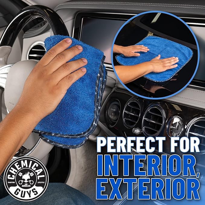 Chemical Guys MIC110003 Professional Grade Premium Microfiber Towels, Blue (16 Inch x 16 Inch) (Pack of 3) - Safe for Car Wash, Home Cleaning & Pet Drying Cloths