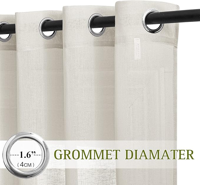 NICETOWN Linen Sheer Kids Room Curtains 63 inches Long, Grommet Linen Blend Semi Sheer Privacy Window Treatments Light Filtering Drapes for Living Room, Natural, W62 x L63, Set of 2