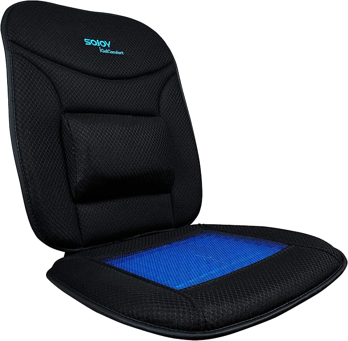 Sojoy Truck Seat Cushion with Firm Lumbar Support,Gel Seat Cushion with Upper Lower Back Support Pillow for Office,Car,Truck, Pain Relief Coccyx Seat Cushion