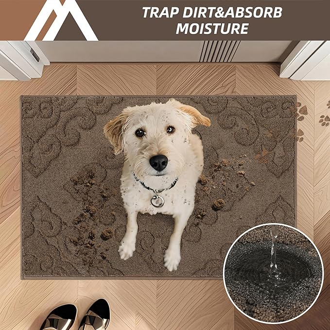 COSY HOMEER-Door-Mat-Non-Slip-Entryway-Rug 20”x32” Absorbent Welcome Mats Washable Dirt Trapper Door Mat Entrance Floor Mats for Front Back Doormats and Wet Shoes,Brown