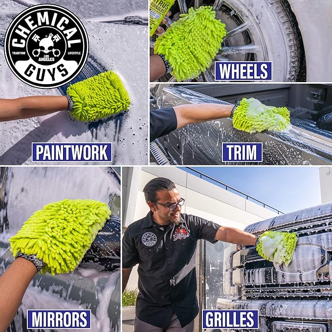 Chemical Guys MIC49302 Chenille Premium Scratch-Free Microfiber Wash Mitt, Lime Green, 9.6" x 2.3" x 7" (2 Pack)