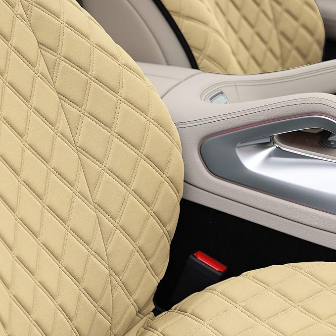 TLH Prestige 79 Diamond Stitch Beige Neosupreme Car Seat Cushions, Two Pack Seat Covers for Cars, Water Resistant, Universal Fit Car Seat Protector