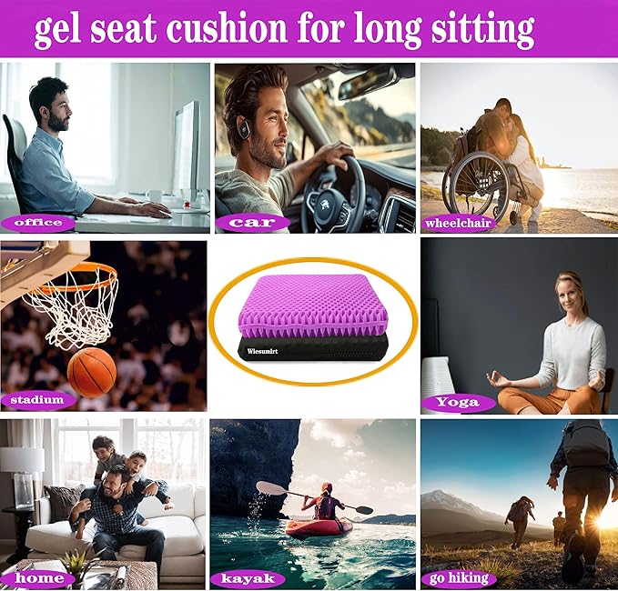 Plus Size Gel Seat Cushion for Long Sitting, Extra Large and Thick, Seat Cushion for Back, Hip, Sciatica, Tailbone Pain Relief, Used for Office, Wheelchair, Car, Truck, Recliner, Stadium.(Pink)
