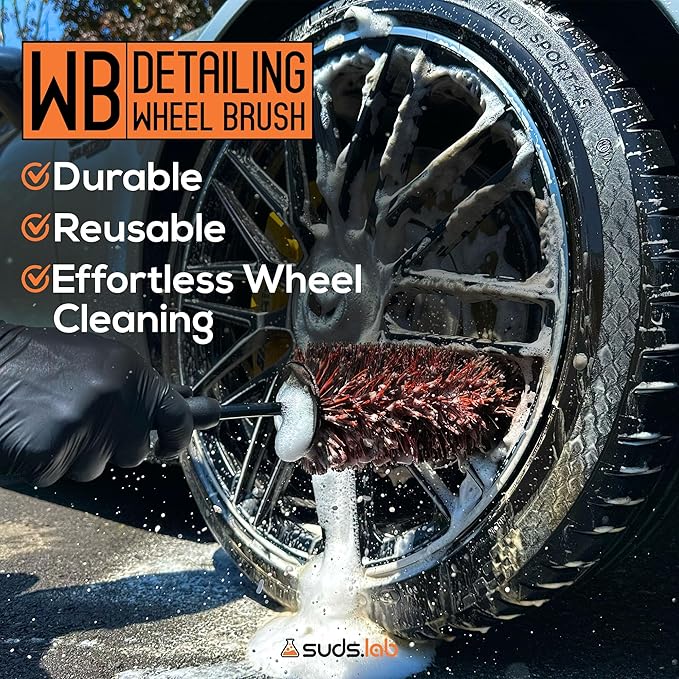 Suds Lab WB Premium Microfiber Detailing Wheel Brush for All Vehicle Types – 17.7" Ultra-Soft and Scratch-Free Reusable Rim, Wheel, and Tire Brush for Deep Cleaning