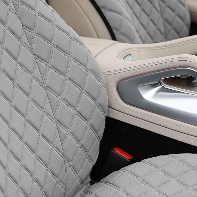 TLH Prestige 79 Diamond Stitch Gray Neosupreme Car Seat Cushions, Two Pack Seat Covers for Cars Trucks SUV, Water Resistant Car Seat Cushion, Interior Accessories, Universal Fit Car Seat Protector
