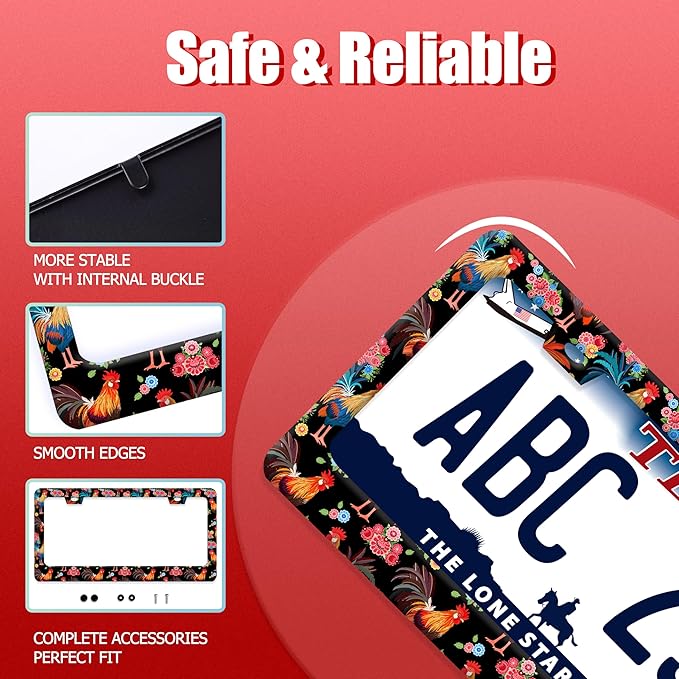 Cute Chicken Flower License Plate Frame Funny Animal License Plate Frames Auto Accessory Bracket Stainless Steel Personalise License Plate for Men Women 6.3 x 12.3 Inch