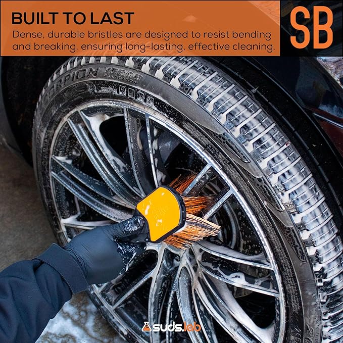 Suds Lab Wheel Spoke Brush Rubberized Handle Soft Bristle Car Detailing Wheel Brush, Rim, Wheel, Dust Cleaner Brush