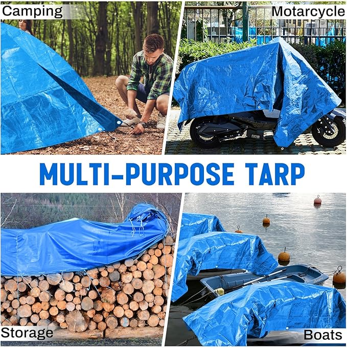 1 Pack 20 x 30 ft 5.5 Mil Large Tarps Heavy Duty Waterproof Tarp Multi Purpose Tent Cover for Home Boats Cars Camping Patio Furniture Roof Emergency Rain Protective Cover, Blue
