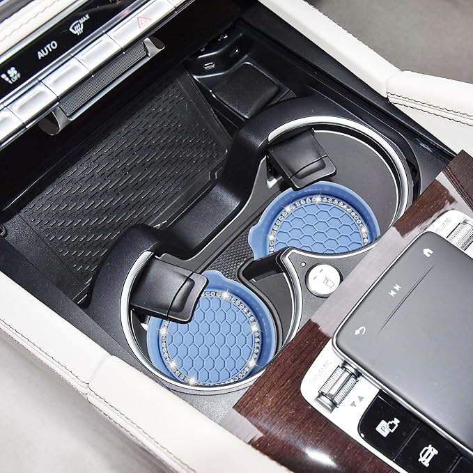 Amooca Car Cup Coaster Universal Non-Slip Cup Holders Bling Crystal Rhinestone Car Interior Accessories 4 Pack Gray Blue