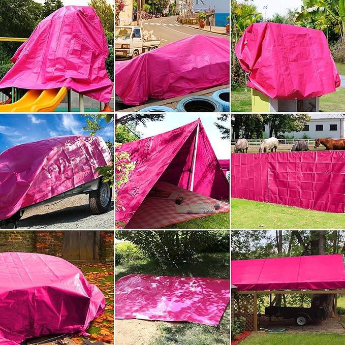 STARPYNG-12 Mil Pink/Silver 16x20 Feet Tarp-Heavy Duty Poly Tarp-Cover,Waterproof, UV Resistant, Weather Resistant, Cover Cars, Boats, Courtyards,Camping