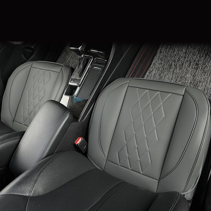 JOJOBAY Leather Car Seat Cover,Bottom Seat Covers for Cars,Front Seat Protector(Bottom),Fit for 95% of Vehicles - Padded,Anti-Slip(2 PC Front Pair,Grey)