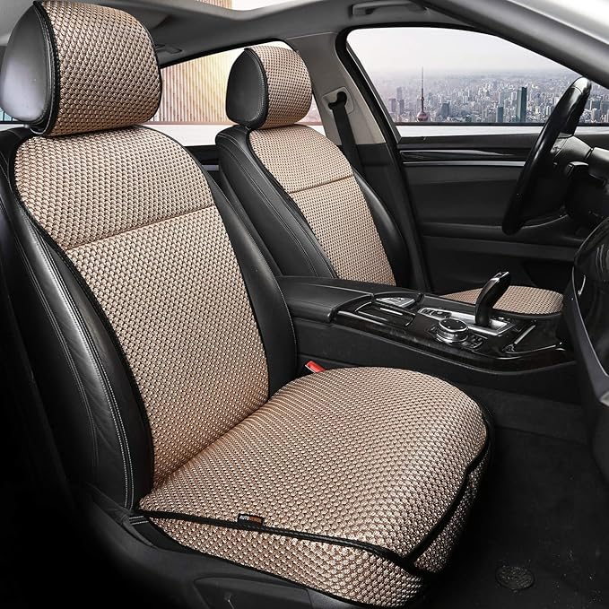 Auto Newer Luxury Breathable Car Seat Cover Fit Four Seasons, Universal Front of Car Seat Cushions, Bottom Seat Covers of Full Wrapped Edge,Universal Fit for 95% Cars,SUV,Pickup(Beige,2PCS)