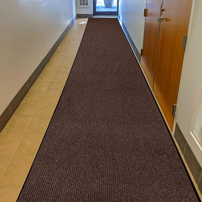 MaxMat® Heavy Duty Industrial Mat - XL Size, Waterproof, Low-Profile, Commercial Entry Door Mat (3 x 16 Feet, Brown, MXM-RIB0316BR)
