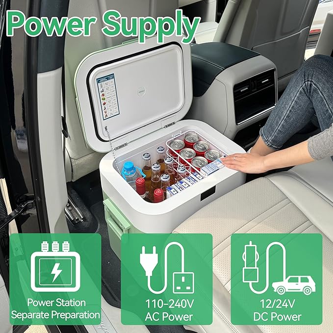 Car Fridge Portable 12 Volt Refrigerator 23 Quart (22 Liter) Freezer Compressor Cooler 12V/24V DC 110~240 V AC for Outdoor, Camping, Travel, Home Use -18℃~+15℃ (Green)