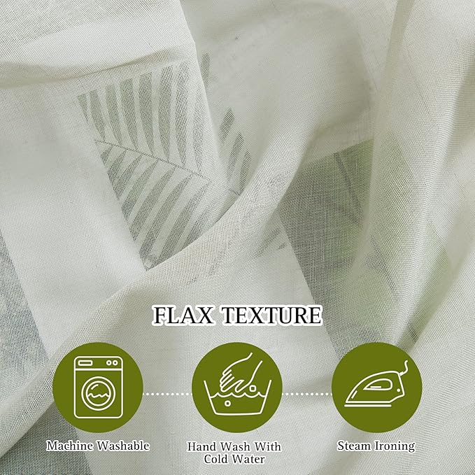 NICETOWN Semi Sheer Sage Green Linen Curtains 63 inch Length, Grommet Rustic Privacy with Light Filtering Flax Sheer Privacy Window Treatments for Loft/Apartment, W36 x L63, 2 Panels