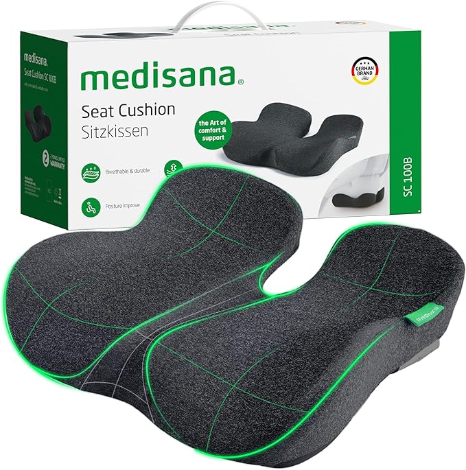 Seat Cushion, SC 100B Seat Cushions for Office Chairs, Car Seat, Wheelchair - Sciatica & Tailbone & Coccyx Pain Relief Pillow for Driver Sedentary People(Size:17 * 14.6 * 3.54 in-Black