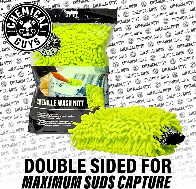 Chemical Guys MIC49302 Chenille Premium Scratch-Free Microfiber Wash Mitt, Lime Green, 9.6" x 2.3" x 7" (2 Pack)
