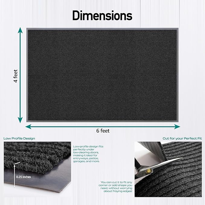 MaxMat® Oversized Industrial Door Mat - Heavy Duty, Waterproof, Low-Profile, Easy to Clean, Rubber Floormat (4 x 6 Feet, Black, MXM-RIB0046BK)
