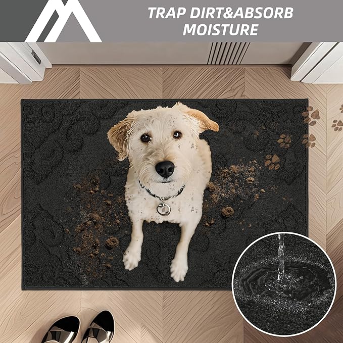 COSY HOMEER-Door-Mat-Non-Slip-Entryway-Rug 32”x48” Absorbent Welcome Mats Washable Dirt Trapper Door Mat Entrance Floor Mats for Front Back Doormats and Wet Shoes,Black