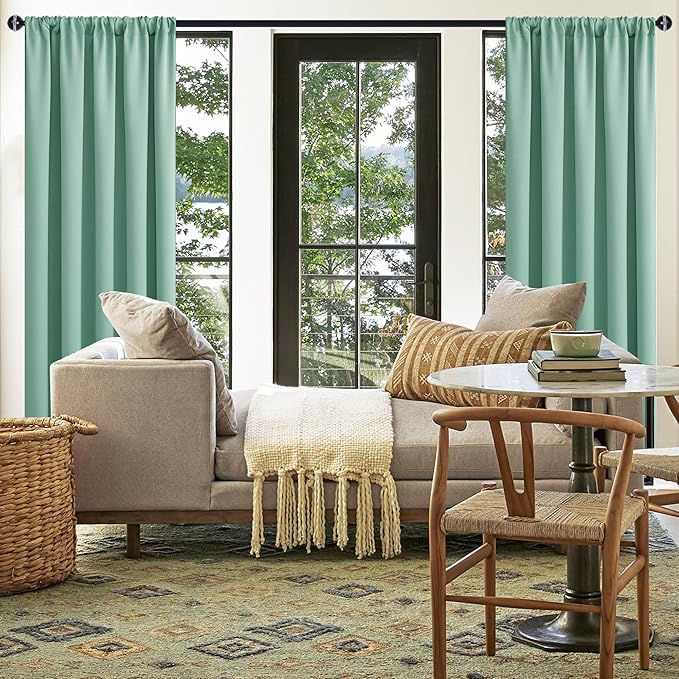 JIUZHEN Blackout Curtains for Bedroom - 60 Inch Extra Wide Thermal Insulated Room Darkening Privacy Soundproof Curtains for Living Room/Dorm Room, Set of 2 Panels, 60 x 84 inches,Sage Green