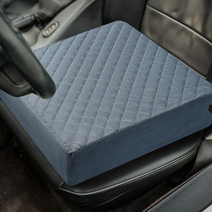 Booster Cushion for Adults - 18x18x5 Medium-Firm Seat Cushion for Home, Office, Wheelchair, Car - Washable Velvety Cover with Waterproof Layer, Removable Strap & Non-Slip Base - Gray