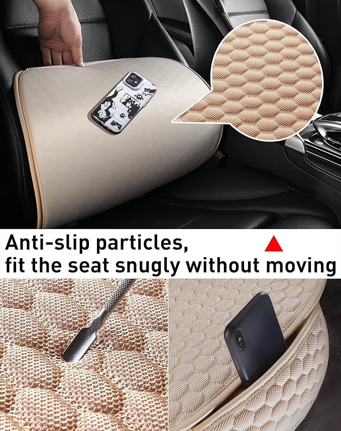 Car Seat Covers Cushion Pad,2PCS Front Bottom Seat Covers for Cars,Super Breathable,Storage Bags,Anti-Slip,Universal Automotive Seat Covers Fit for Most Sedans SUV Pick-up(2Pcs Beige)